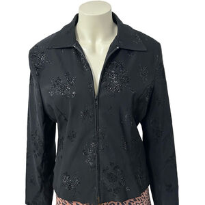 Vintage Mezmerize Black Floral Glitter Jacket Blazer Size L